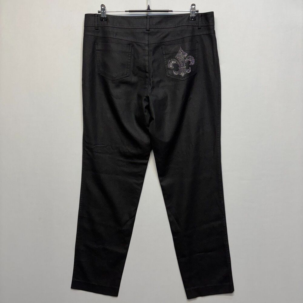 Vintage Cache Women Trouser Pants Size 14 Black Rhinestone Pocket Y2K C068 -2